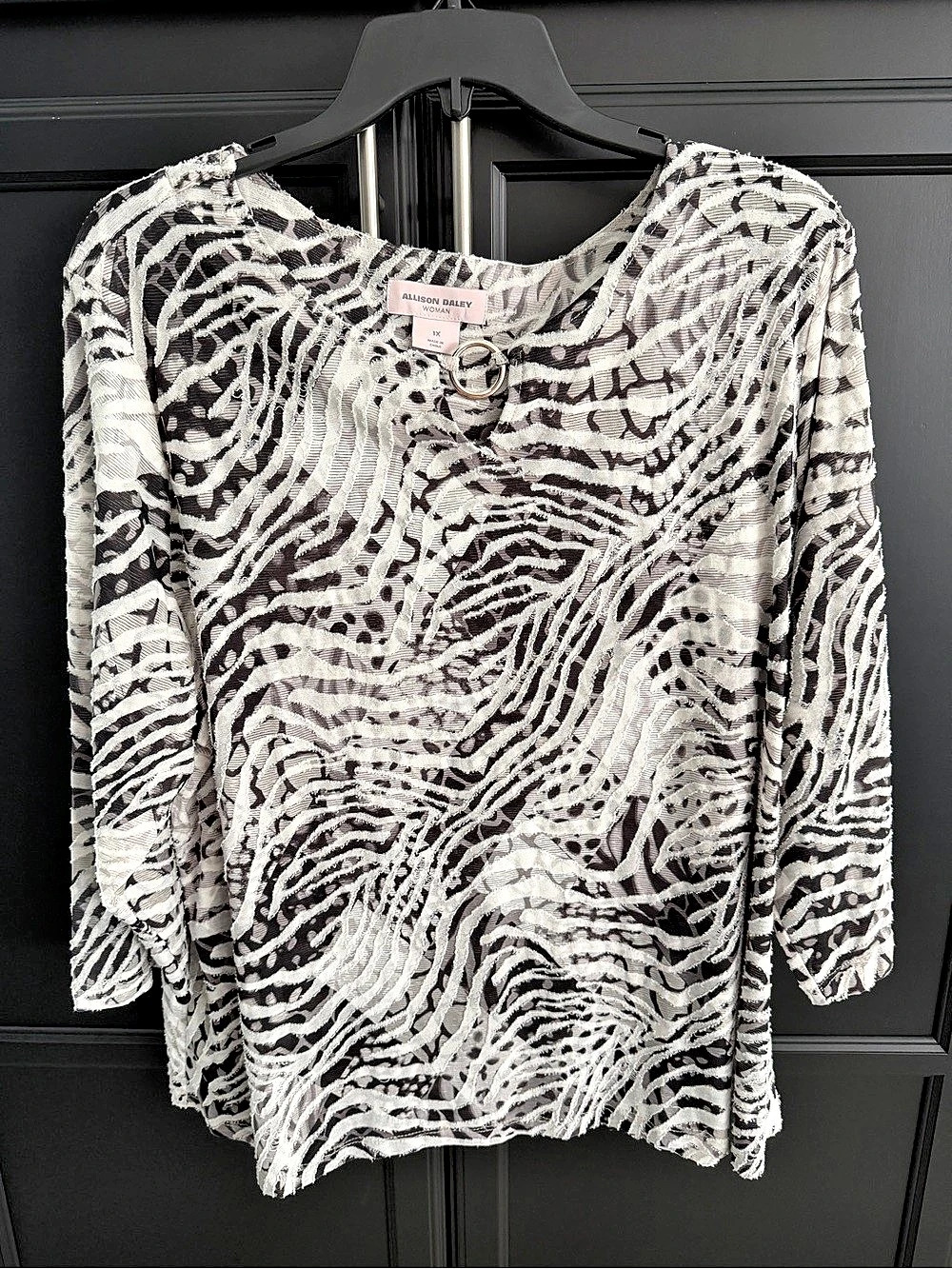 Allison Daley Animal Print Blouse in Black & White Size 1X Like New